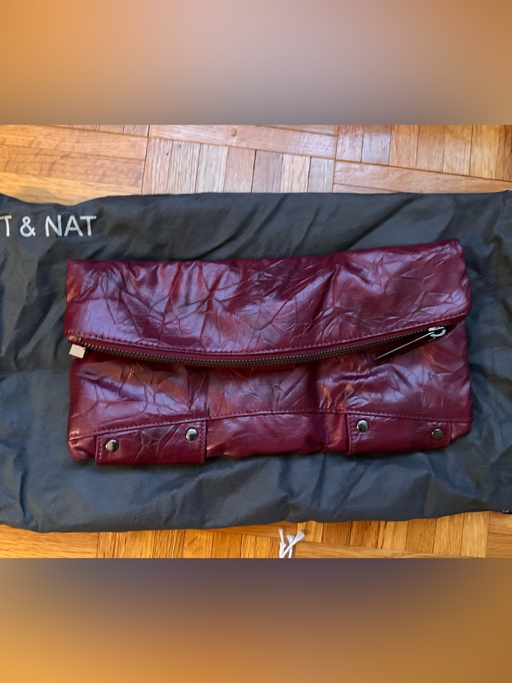 Matt & Nat Burgundy Fold-Over Leather Crossbody Clutch